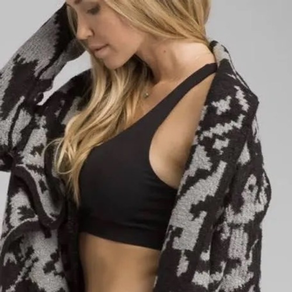 prAna Alberta Reversible Jacquard Wrap Cardigan Black Gray L